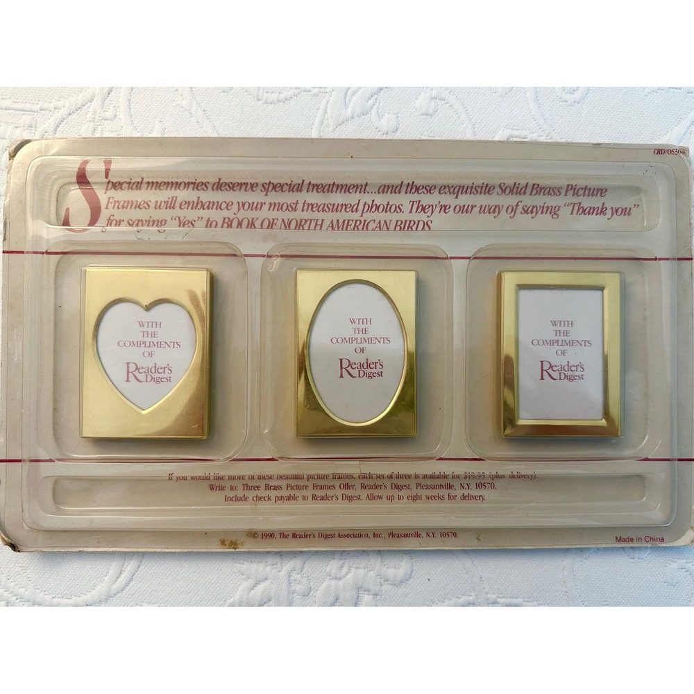 Vintage 1990 Readers Digest Solid Brass Miniature Picture Frames Set of 3 Gold